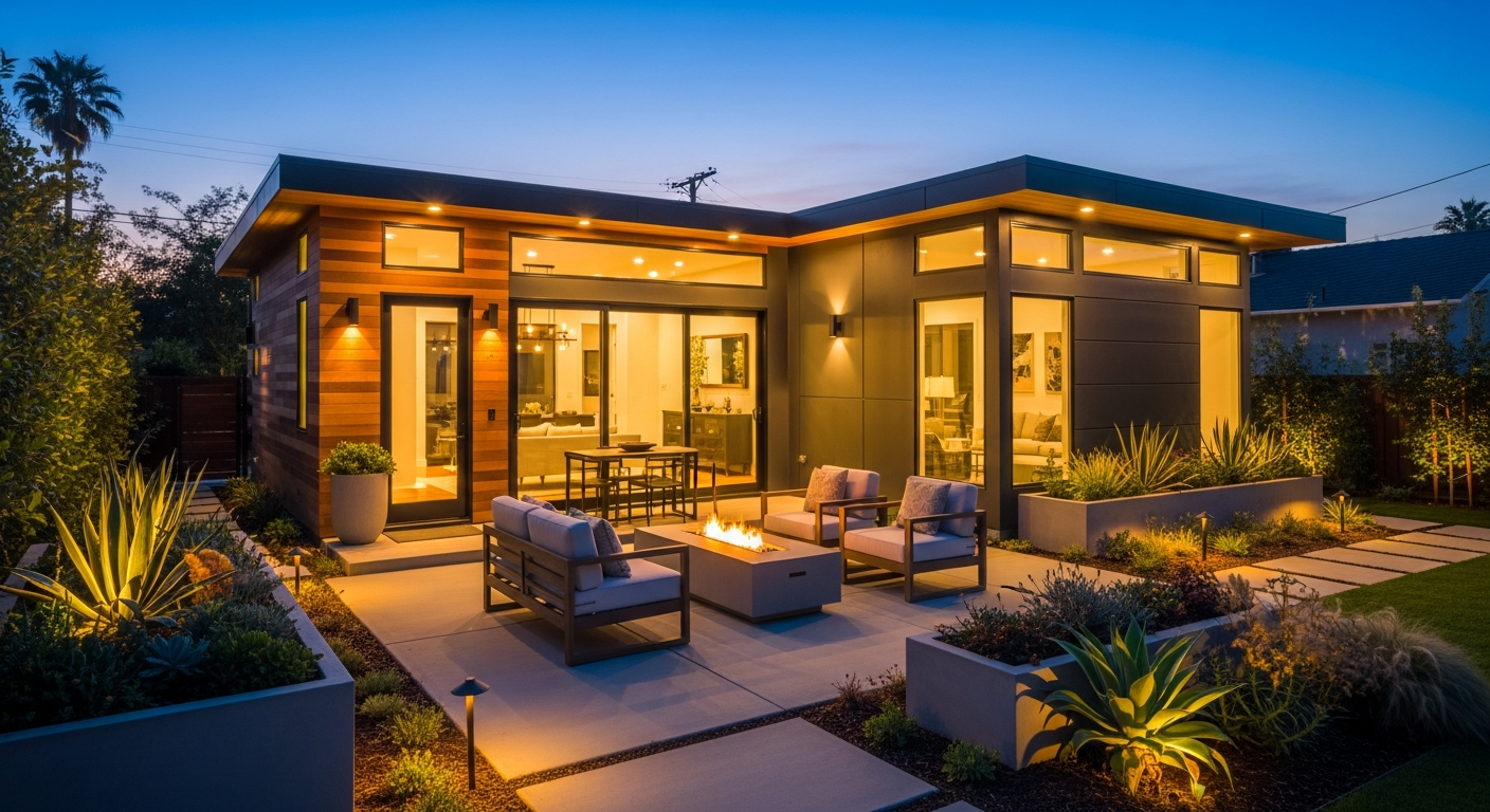 Completed modern ADU in Los Angeles backyard setting