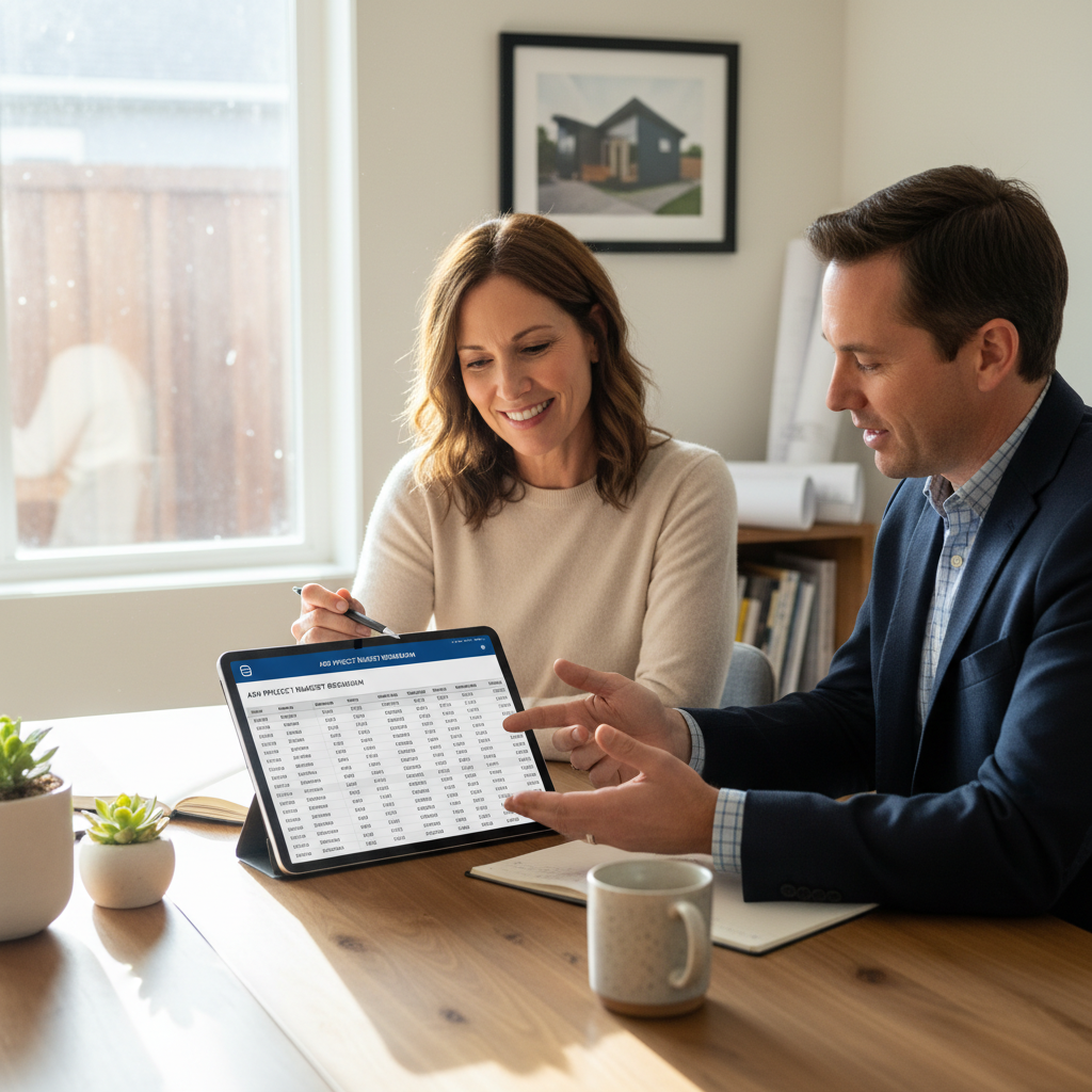 What Is a Scope of Work for an ADU Project & Why It Matters — Two individuals, one appearing as a homeowner and the other a GatherADU representative, sitting at