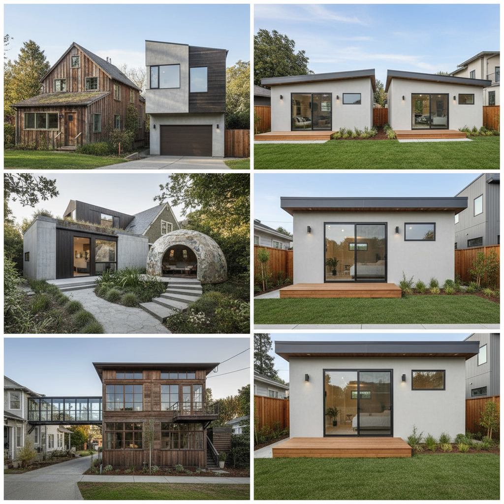 California Pre-Approved ADU Plans: Your Fast Track to an ADU? — A side-by-side comparison image: on one side, a diverse collection of unique, custom-designed AD