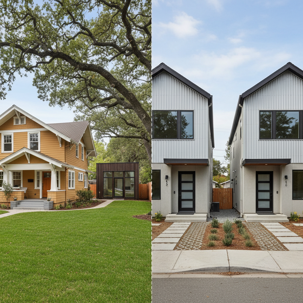 California's SB 9: Unlocking Housing Potential — A side-by-side comparison image: on the left, a traditional single-family home with a detached modern ADU in th