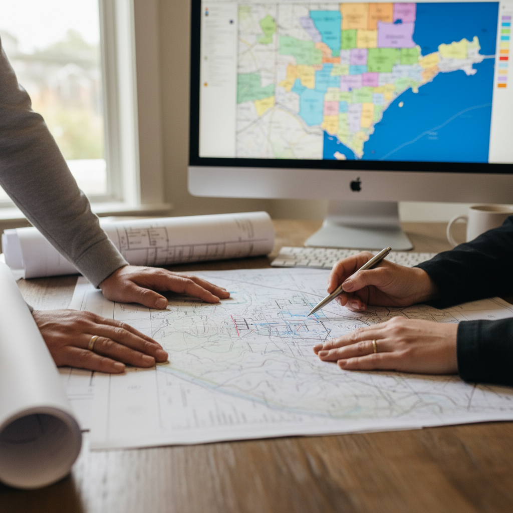 How the California Coastal Commission Affects ADU Projects and What to Expect — A close-up shot of hands (one homeowner, one professional ADU consultant) review