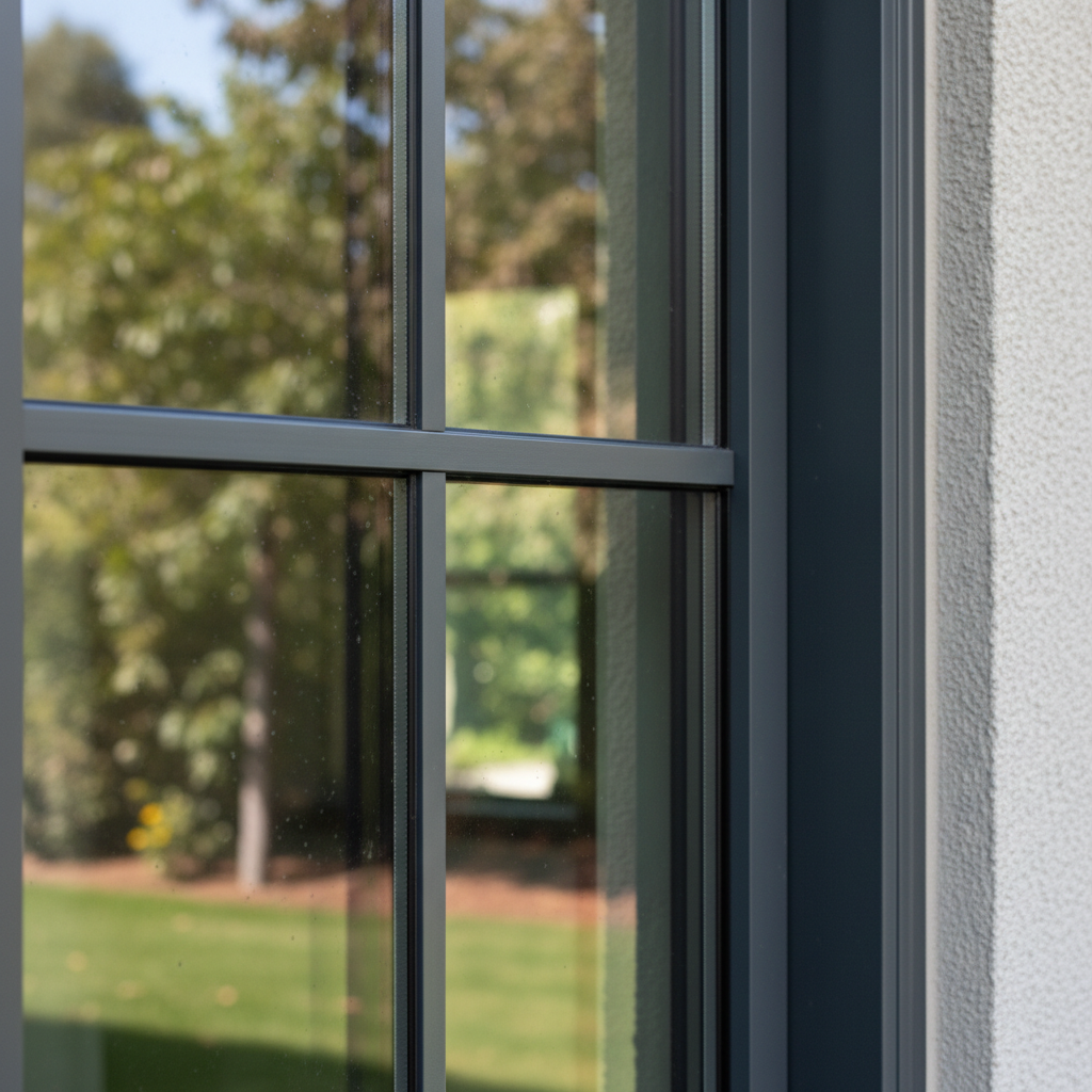 ADU Window Requirements in California: Egress, Light, and Ventilation — A close-up, detailed shot of a high-performance, energy-efficient ADU window frame (e.g.