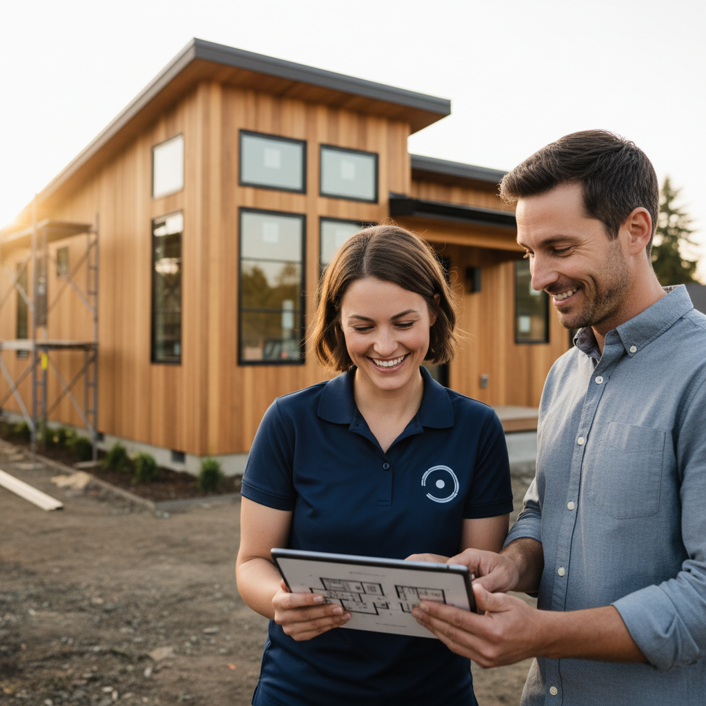 What Is a Building Permit Card and Why It Needs to Stay on Site During ADU Construction — A friendly and professional GatherADU representative, wearing branded