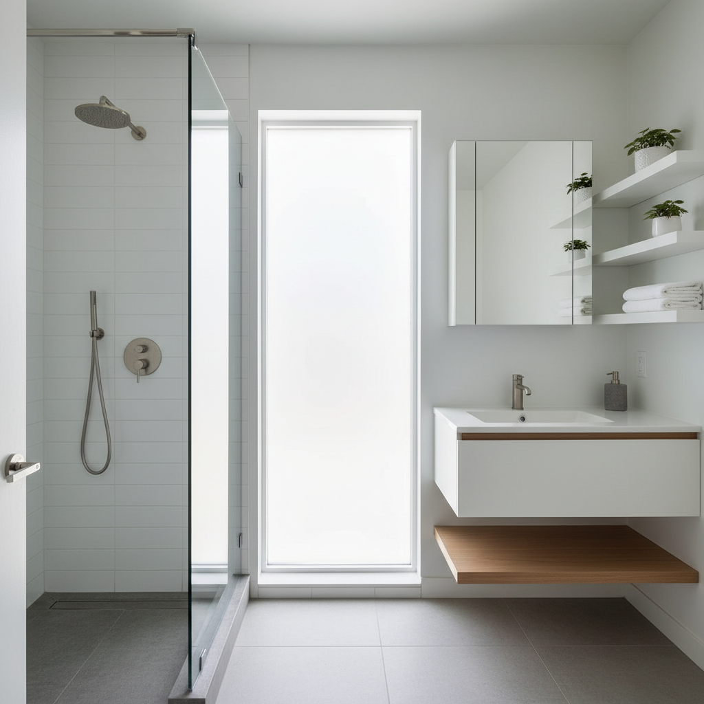 Designing a Small ADU for Two: Layouts for Comfortable Living — An interior view of a well-designed small ADU bathroom. It features an efficient layout with a m