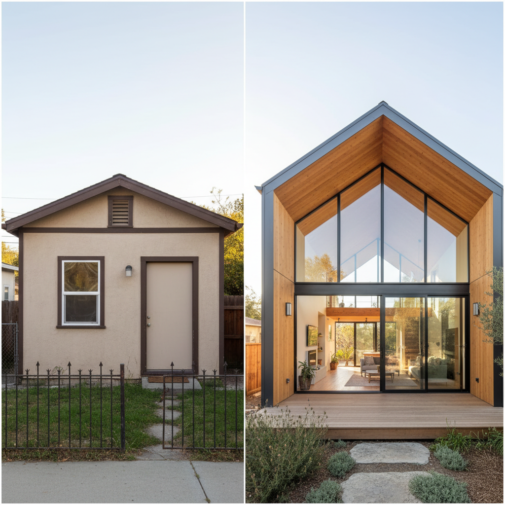California Detached ADU Size Limits: What You Need to Know — A side-by-side comparison image: on one side, a restrictive, traditional ADU design; on the other,
