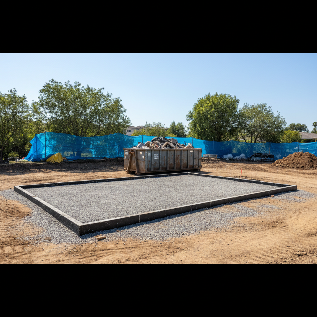 How to Prepare Your Property for ADU Construction Before Work Starts — A construction site showing a cleared area with a partially graded and leveled foundation