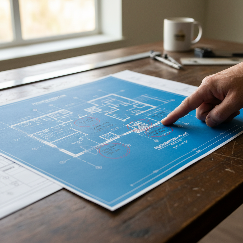 What Is a Hold-Down in ADU Structural Engineering and Why It Matters — A detailed shot of a structural engineer's blueprint or technical drawing, with specific