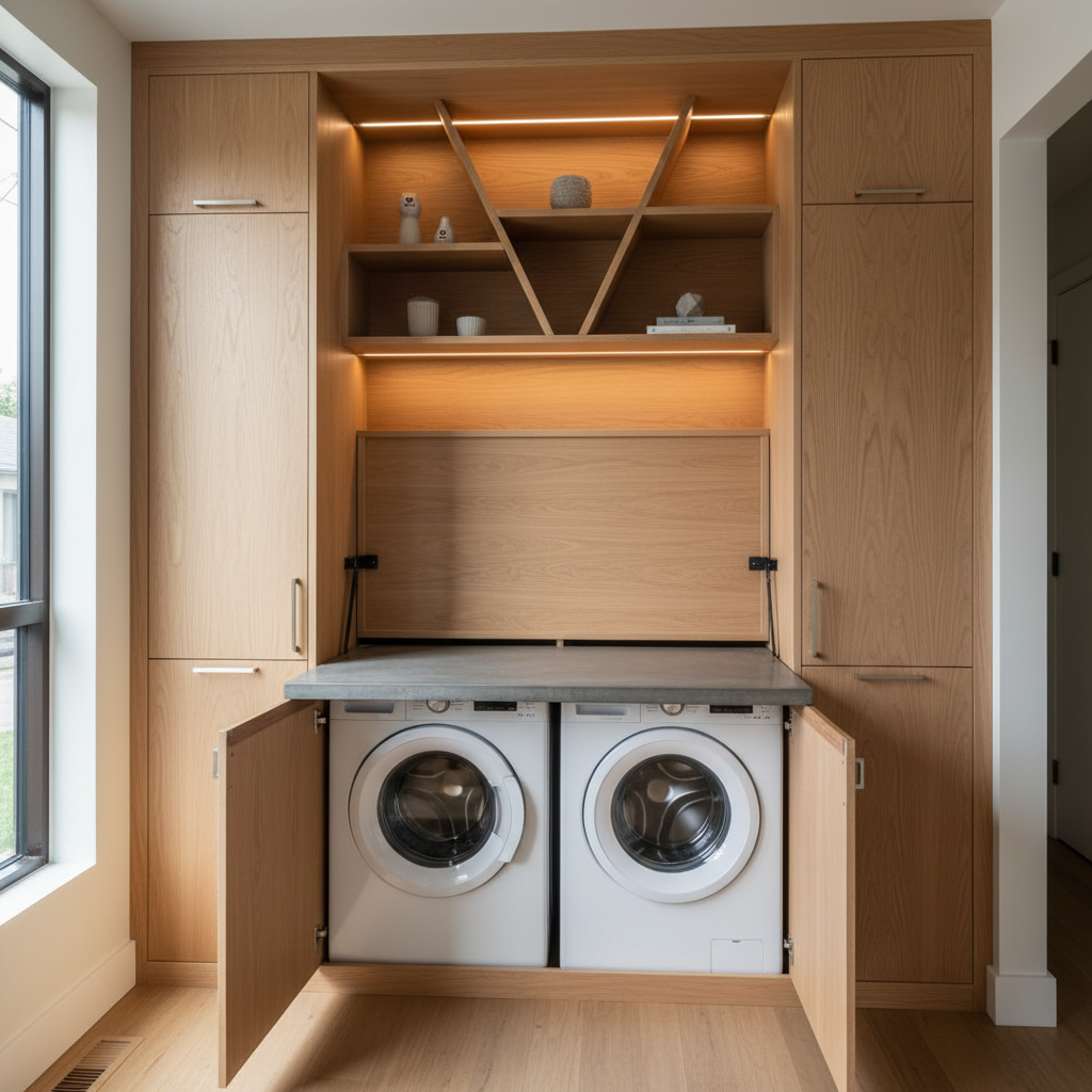 Designing a Small ADU for Two: Layouts for Comfortable Living — A close-up of a clever space-saving solution within a small ADU interior. This could be a sleek