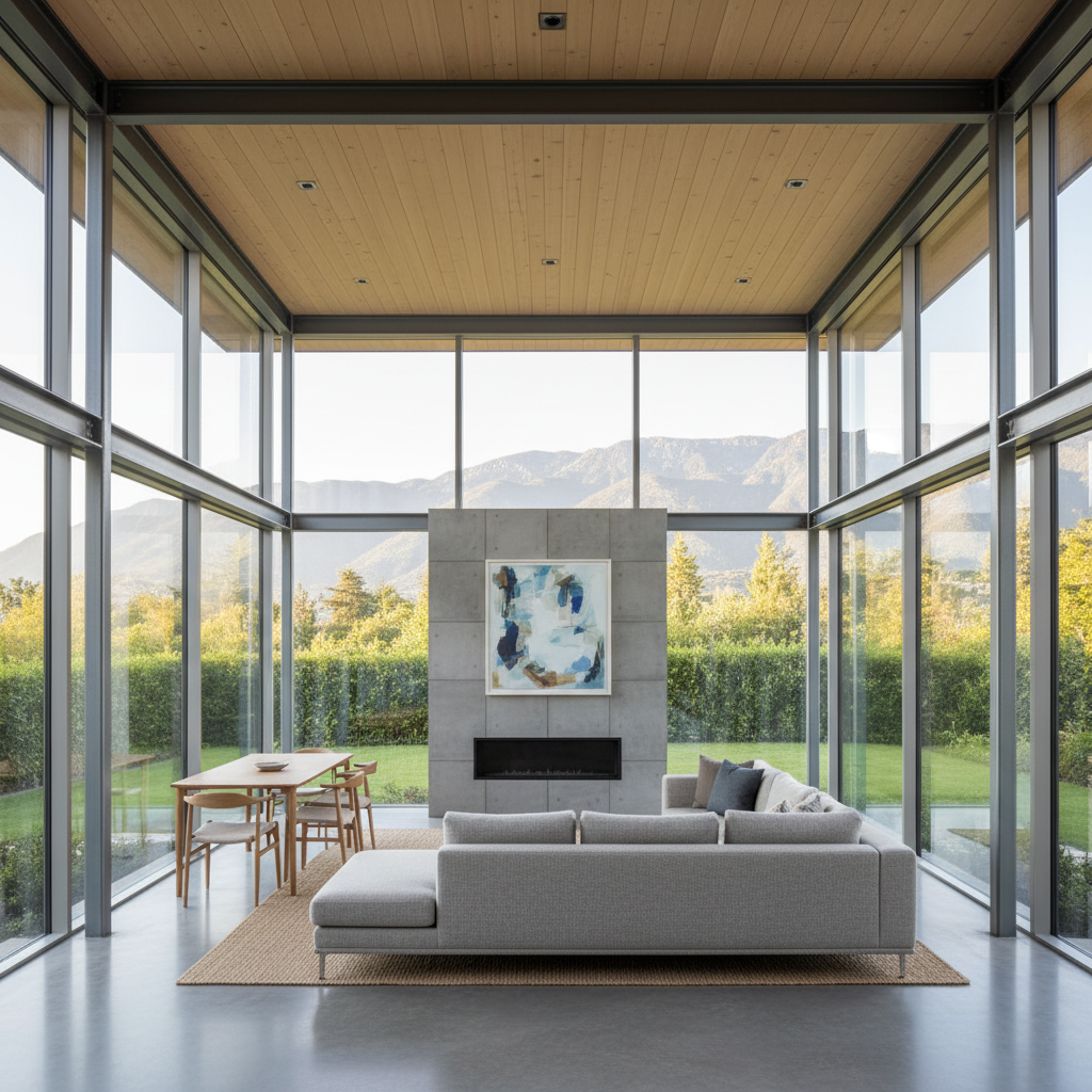 ADU Moment Frames: What They Are & When You Need One — An architectural rendering or photo of an ADU interior featuring a wide, open-concept living space with e