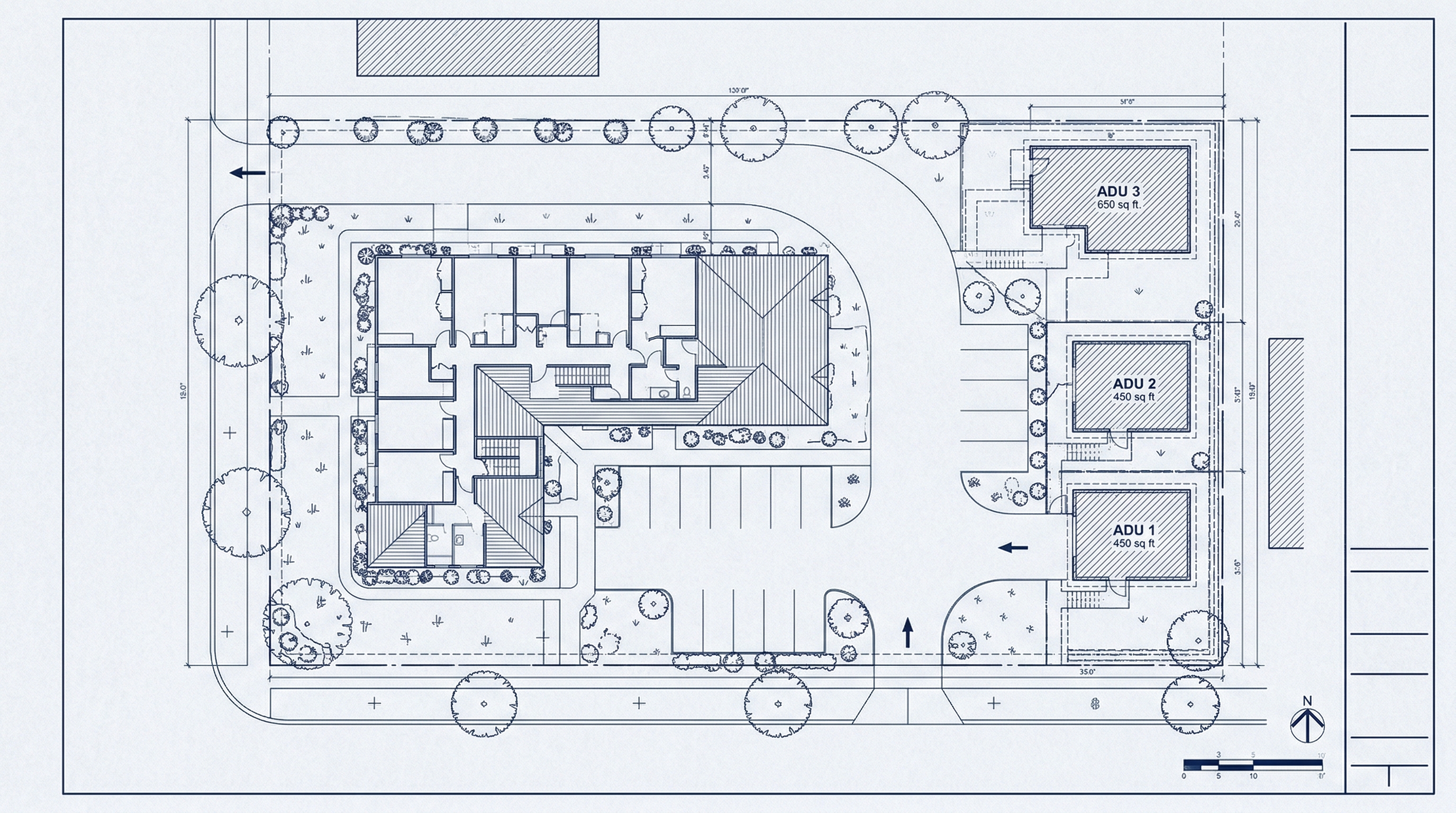 Site plan showing ADU placement on multifamily property