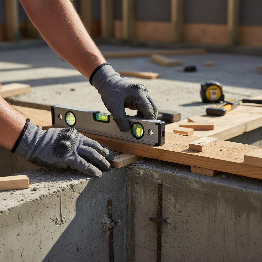 The Unsung Hero: What Is a Sill Plate in ADU Construction? — Photorealistic scene of a construction worker (wearing safety gear, hands only visible) carefully s